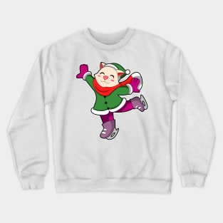 Cat at Ice skating with Ice skates Crewneck Sweatshirt